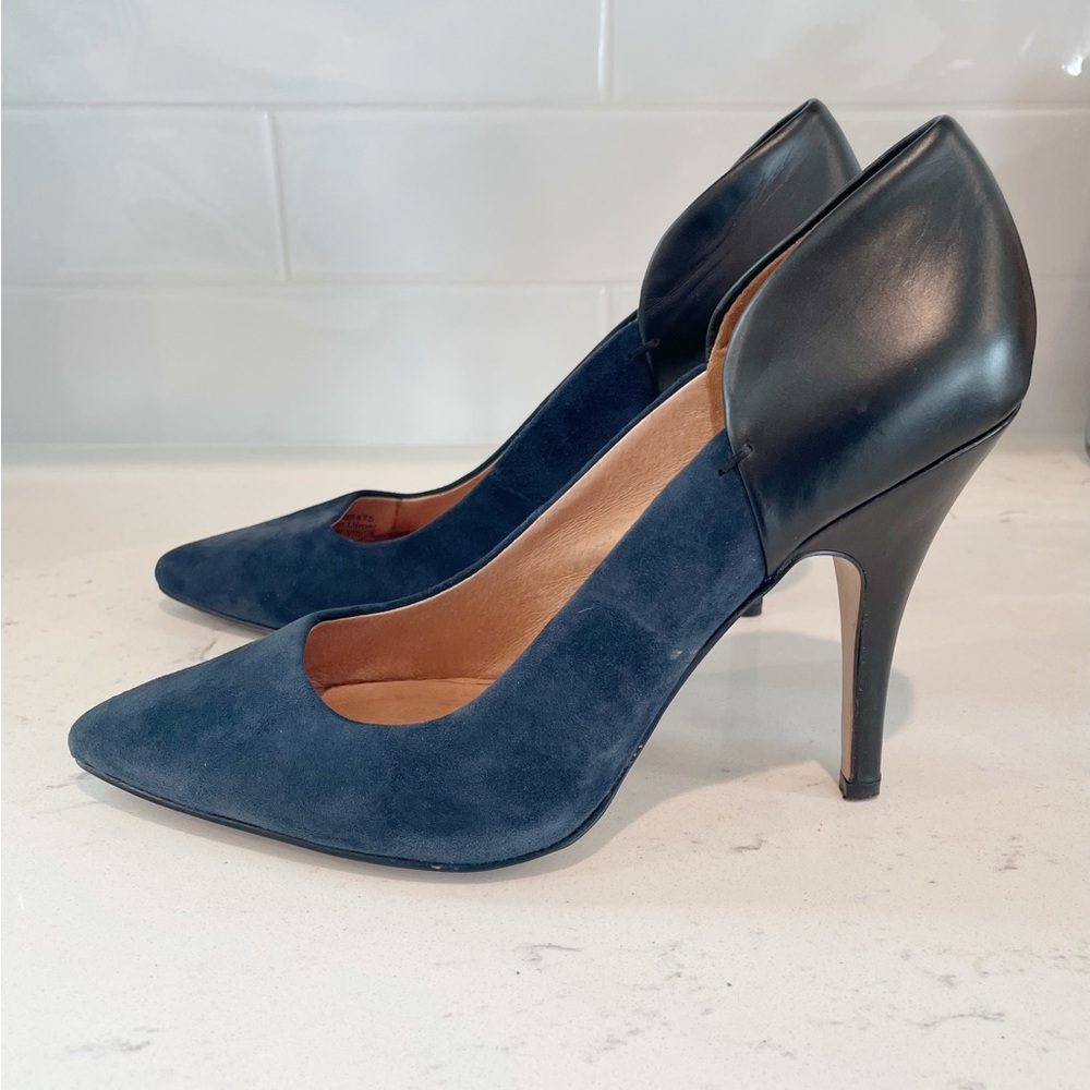 Madewell Maddie Black Leather Suede Navy Pumps Size 8.5 Heels